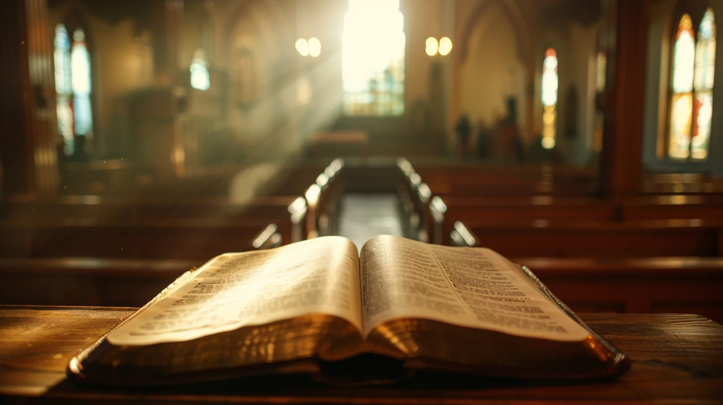 The Holy Bible on a stand in a church