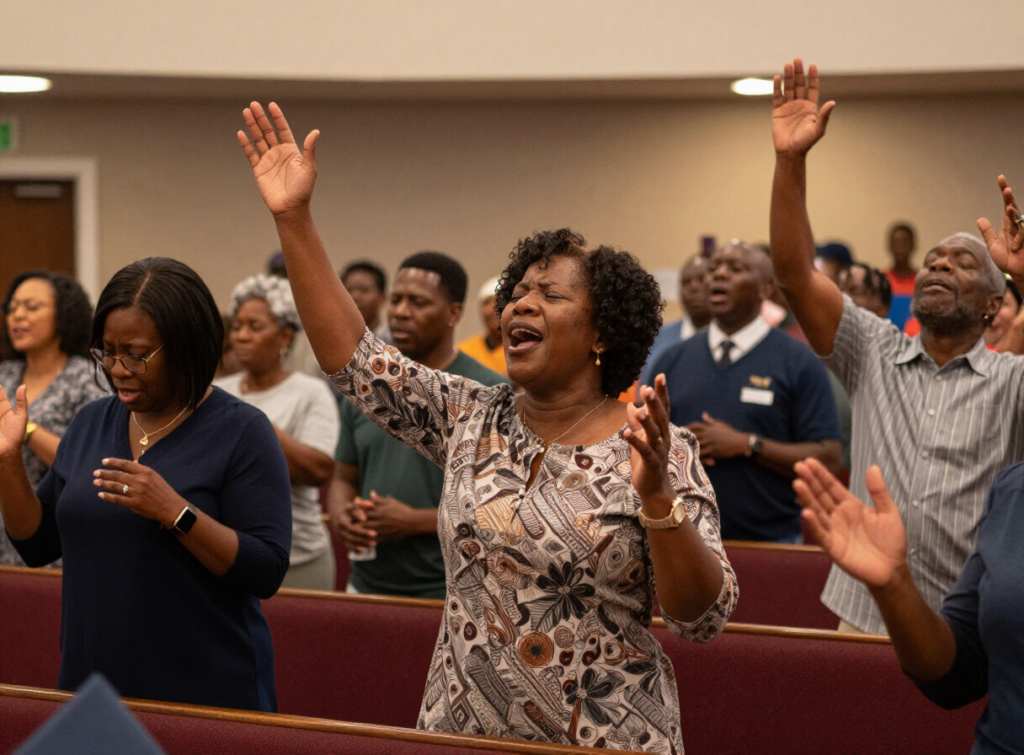 People worshipping God at church