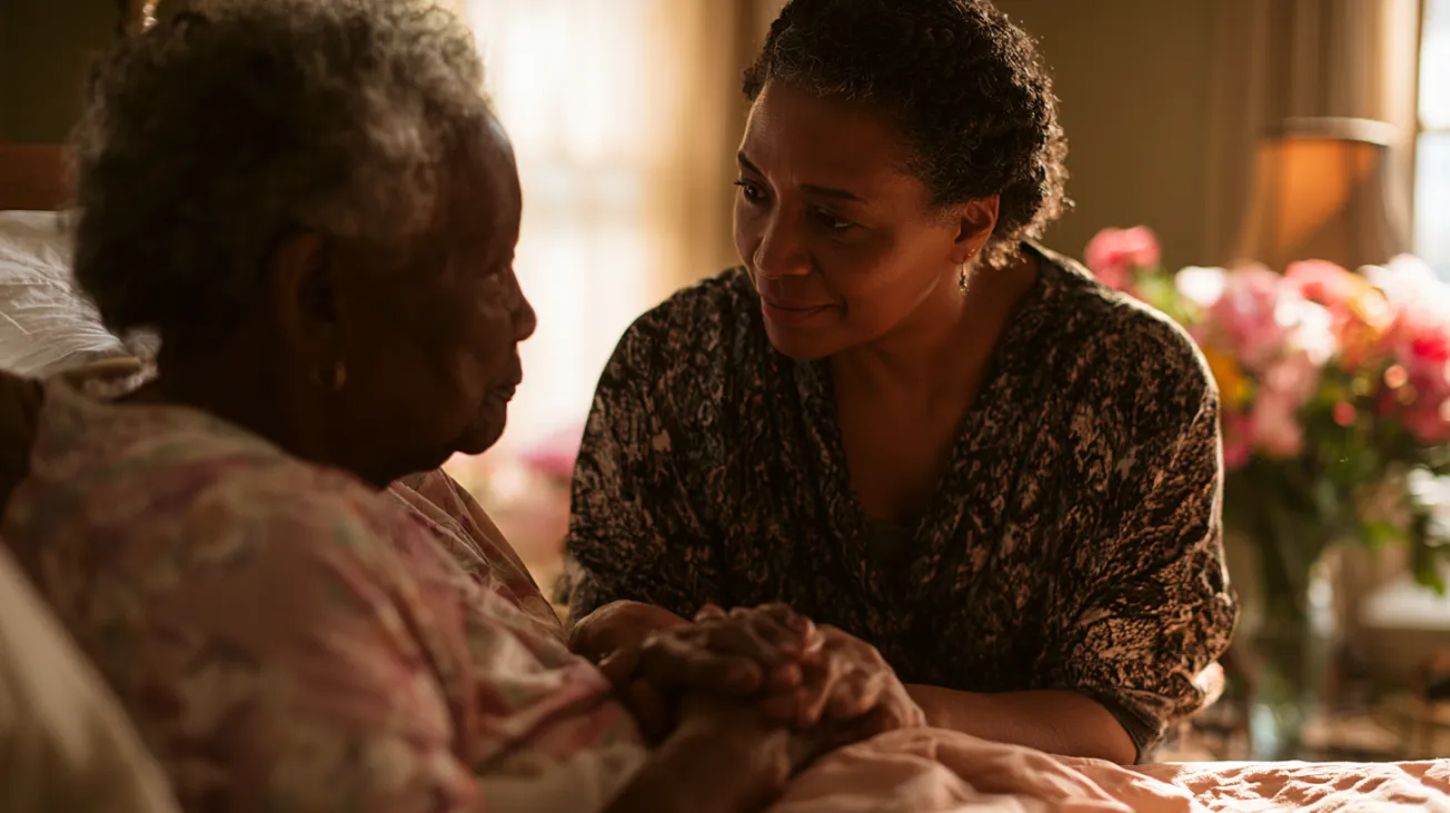 Church member visiting an elderly woman who is shut in